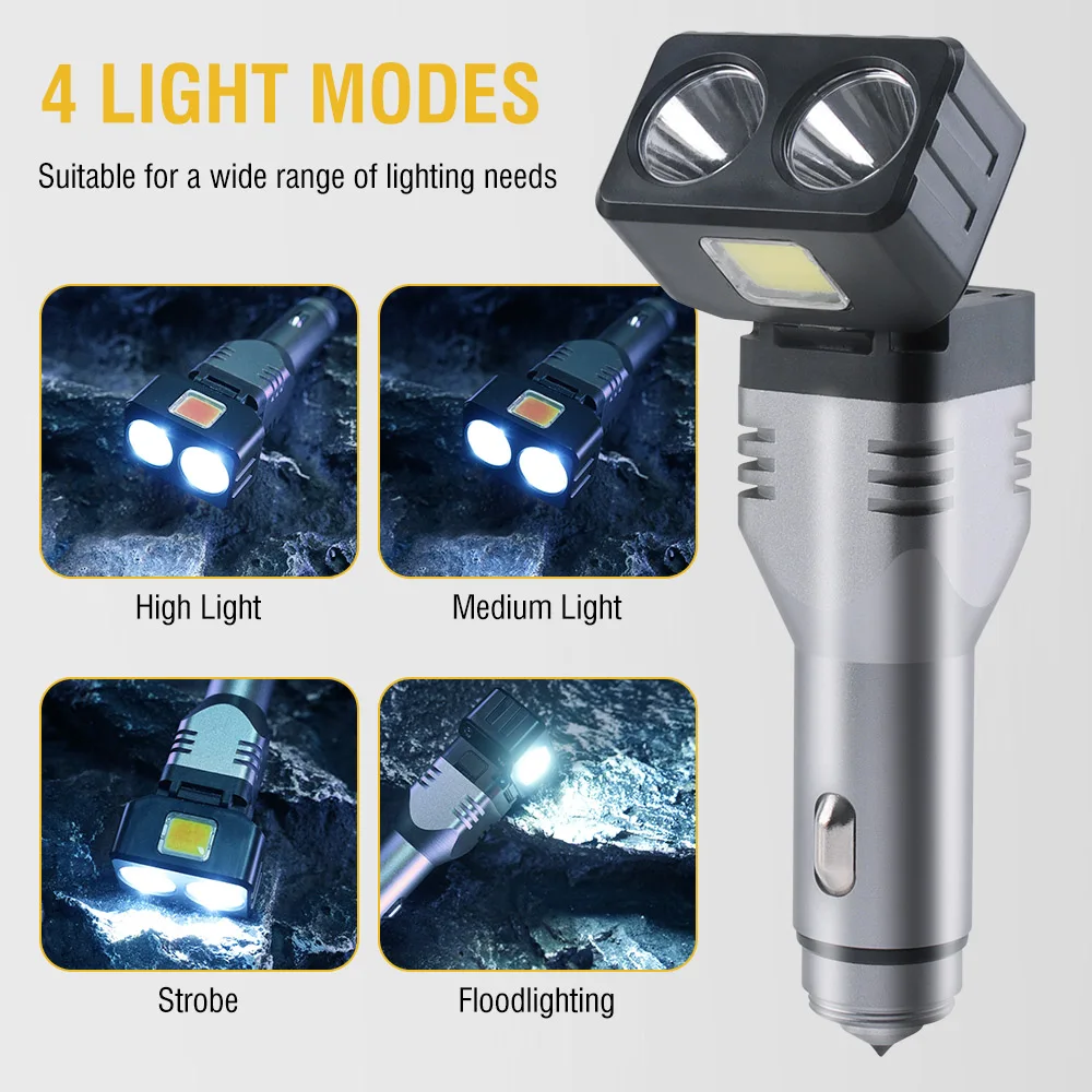 BORUiT LED Flashlight Car Chargeable Lantern Portable Rotatable Magnet Emergency Work Light Camping Torch Powerful Lamp Fishing