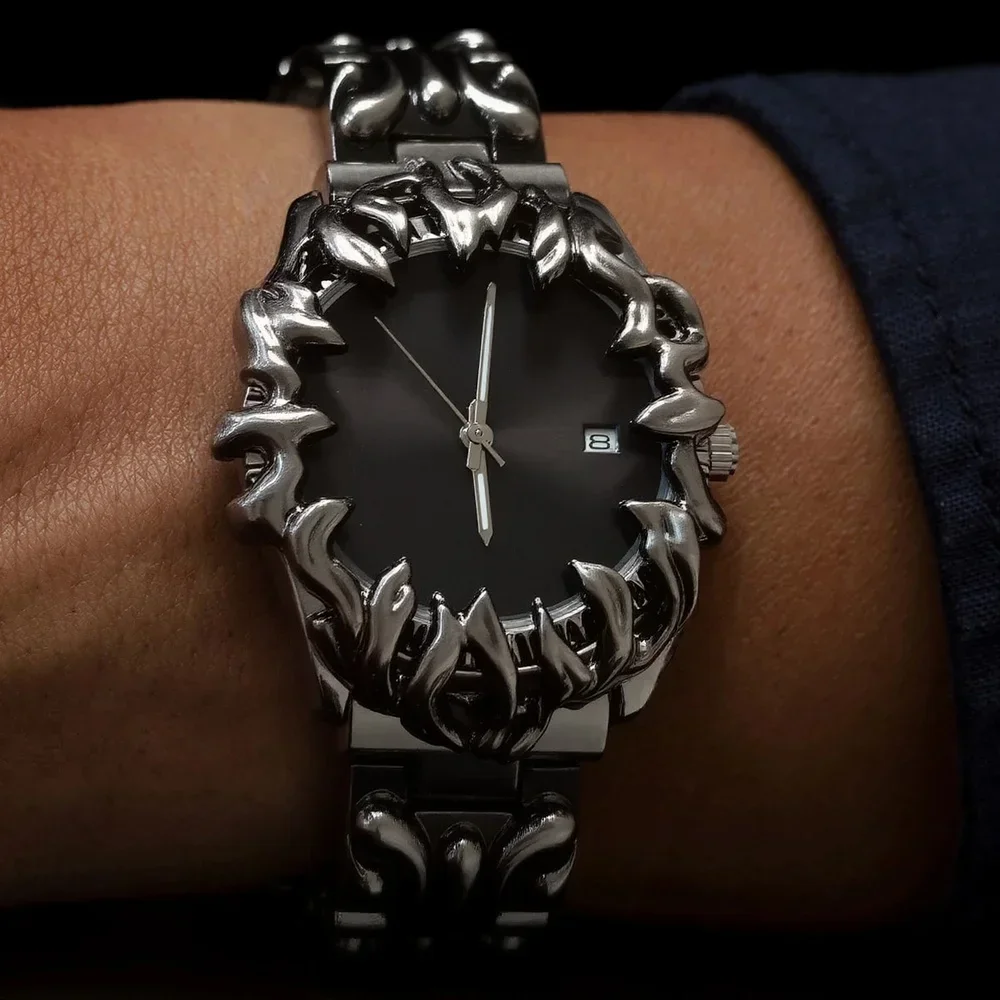 الأحمر وقت الفضاء الكراك تصميم ساعات كوارتز الرجال المرمر الصناعات الشيطان مخلب أعلى فريد الإبداعية ووتش الذكور AAA الساعات Relogio