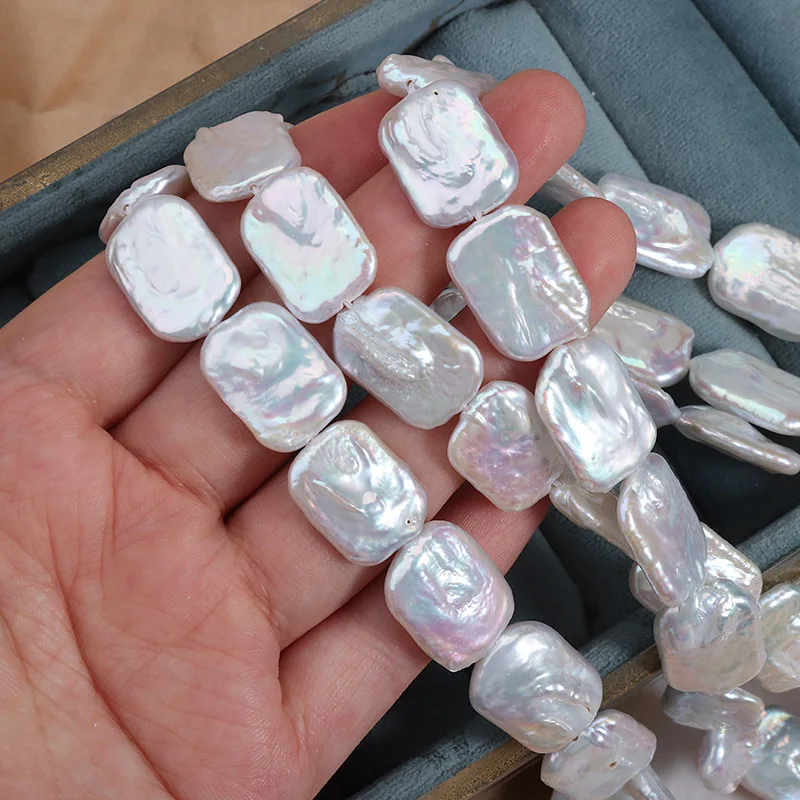 

High-Quality Baroque Rectangular Pearl White Natural Freshwater Pearl Semi-Finished Beads for Jewelry Making DIY Women Necklace