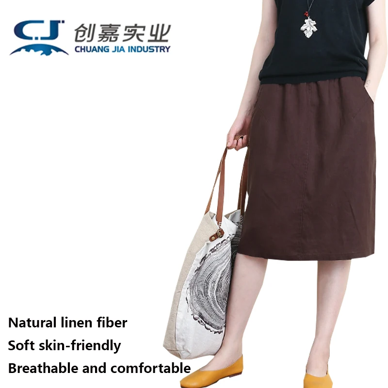 

High-end Linen Spring Summer Women's Skirt White Temperament Simple Solid Color Knee-length Skirt Comfortable Cool Breathable