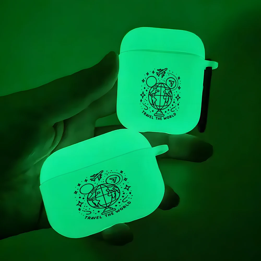

World Airplane Night Light Luminous Silicone Earbuds Case for AirPods 4/3/2/1 Earphone Case For AirPods Pro2/Pro3/Pro Soft Cover