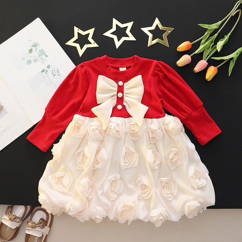 Abito da neonata per bambini Abito da principessa a maniche lunghe per abbigliamento per ragazze Abiti da compleanno per bambini da 1 anno Vestiti