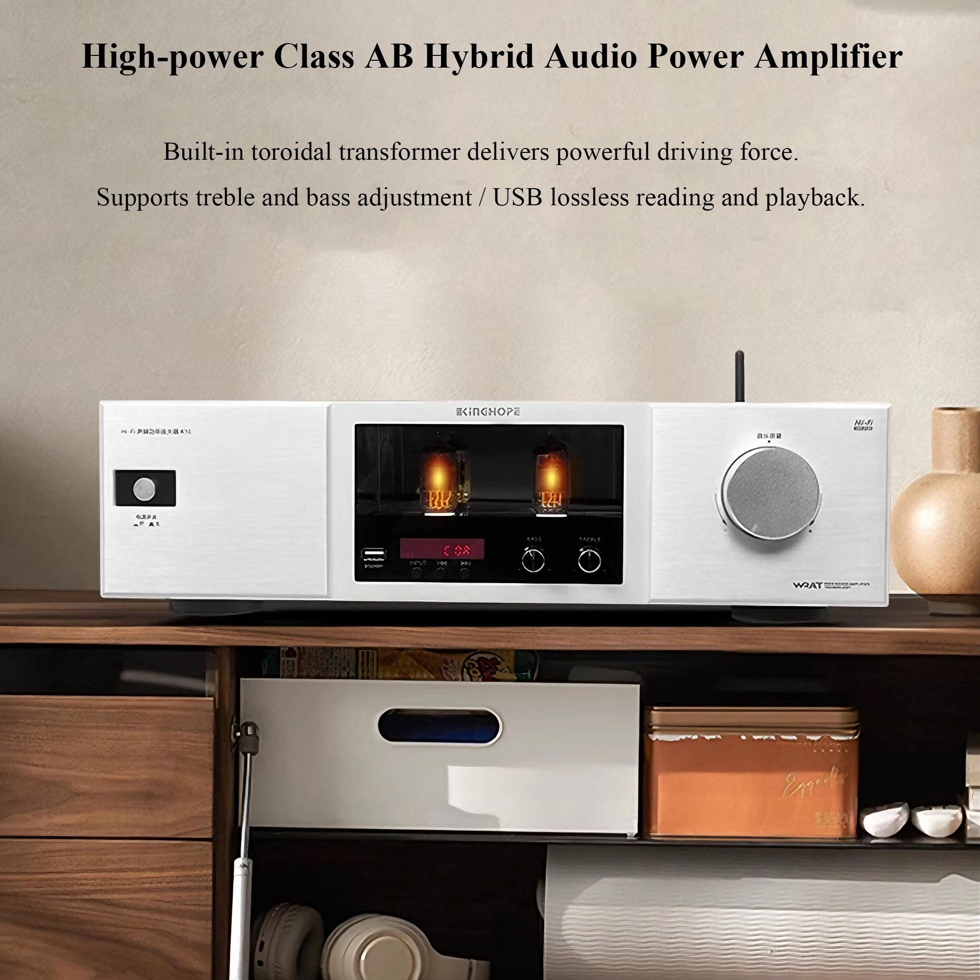 Amplificador de Áudio a Vácuo Classe AB 130W×2 Potência de Saída Bluetooth 5.0 Chip 5198+1941 Entrada Óptica e Coaxial Amplificador Hi-Fi
