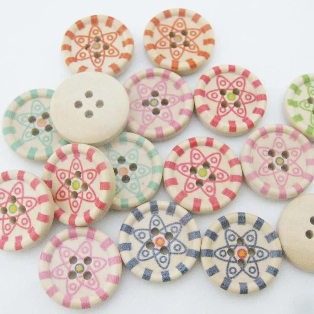 WBNLAK Printed Wood Shirt Buttons 15MM Mixed Colors 50Pcs Fashion Button Decorative Craft Sewing Accessories