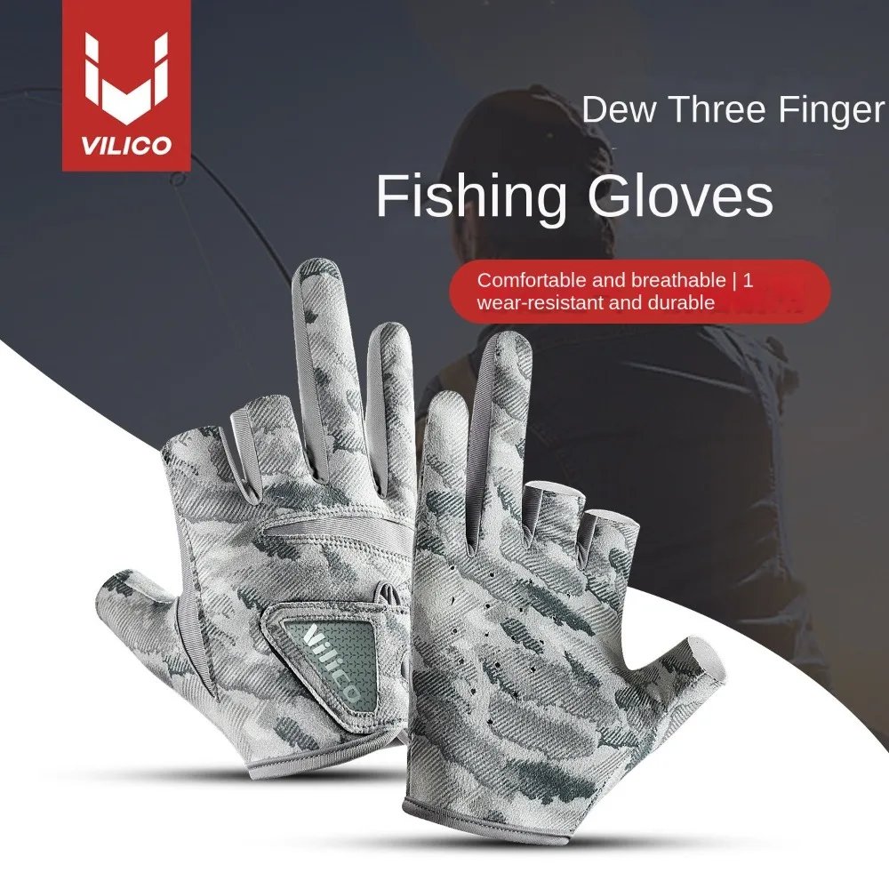 New Ice Silk Fishing Gloves Breathable Anti-Slip Three Finger Cut Gloves Sunscreen Neoprene Cloth 3 Finger Glove Fish Equipment