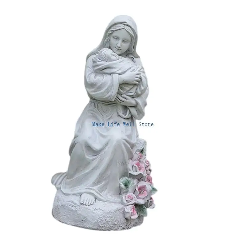  LED Lighted Holy Mother And Baby Resins Sculpture Elegant Homes Decors Sentimental Gift For Mom Family Love Ornament