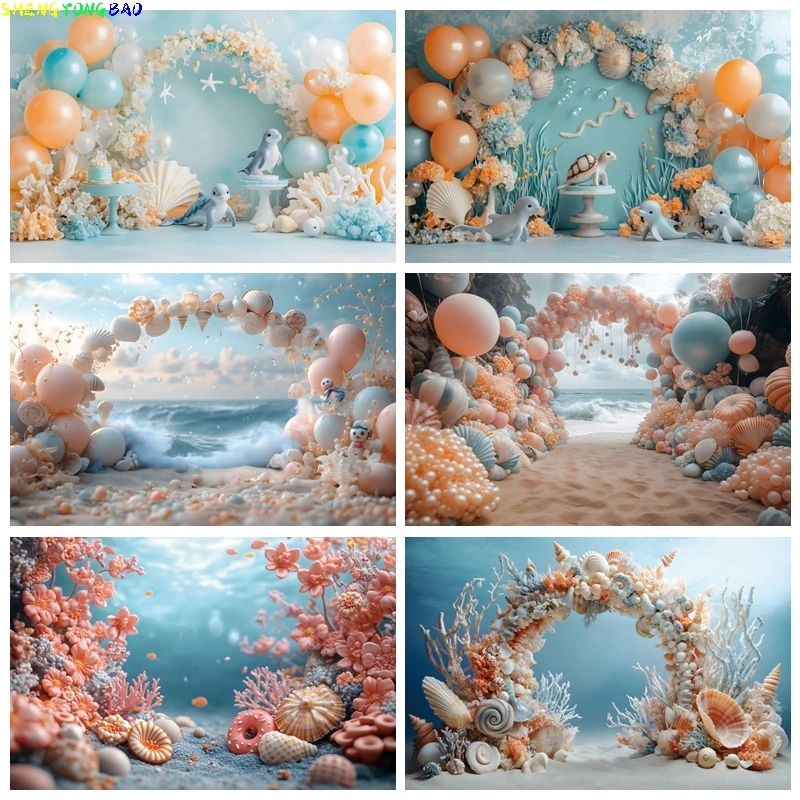 

Underwater World Backdrop Photography Ocean Undersea Jellyfish Coral Little Mermaid Girls Birthday Party Decor Photo Background