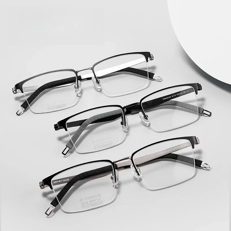 خفيفة للغاية الأعمال خالية من المسمار تصميم النظارات العصرية التيتانيوم النقي وصفة طبية بصرية نصف إطار قصر النظر نظارات الرجال A112E