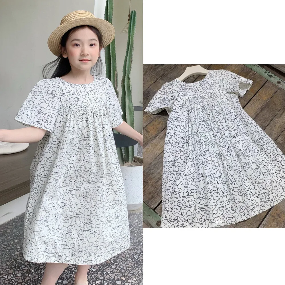 

French style dress kids clothes summer dresses kids clothes girls Sweet painted patterns girls' summer dress