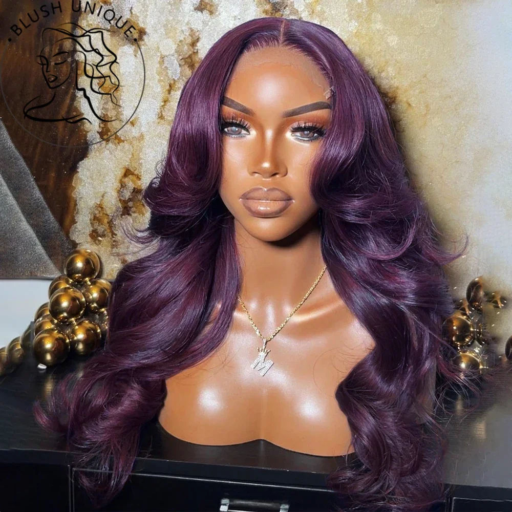 Perruques Lace Front Wig Body Wave synthétiques, perruques Lace Front Wig, violet foncé, bordeaux foncé, perruques Lace HD, pré-plumées avec des cheveux de bébé pour femmes