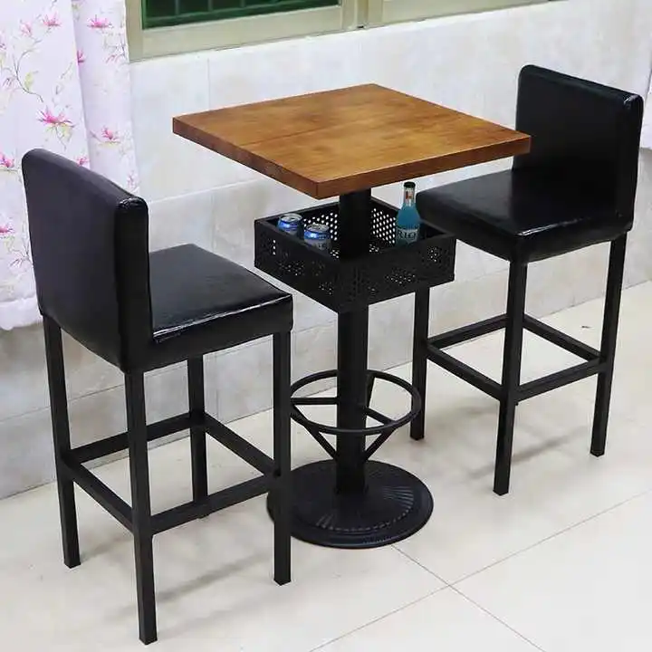 Factory Direct Wooden Restaurant Counter Height With Bar Stools High Round Pub Table Cocktail Bar Chair And Table Set