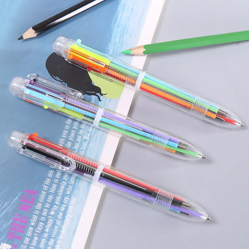 

36pcs Transparent Six Color Ballpoint Pen Creative Cute Student Multi-color Plastic Pens School Supplies Prize Gift Wholesale