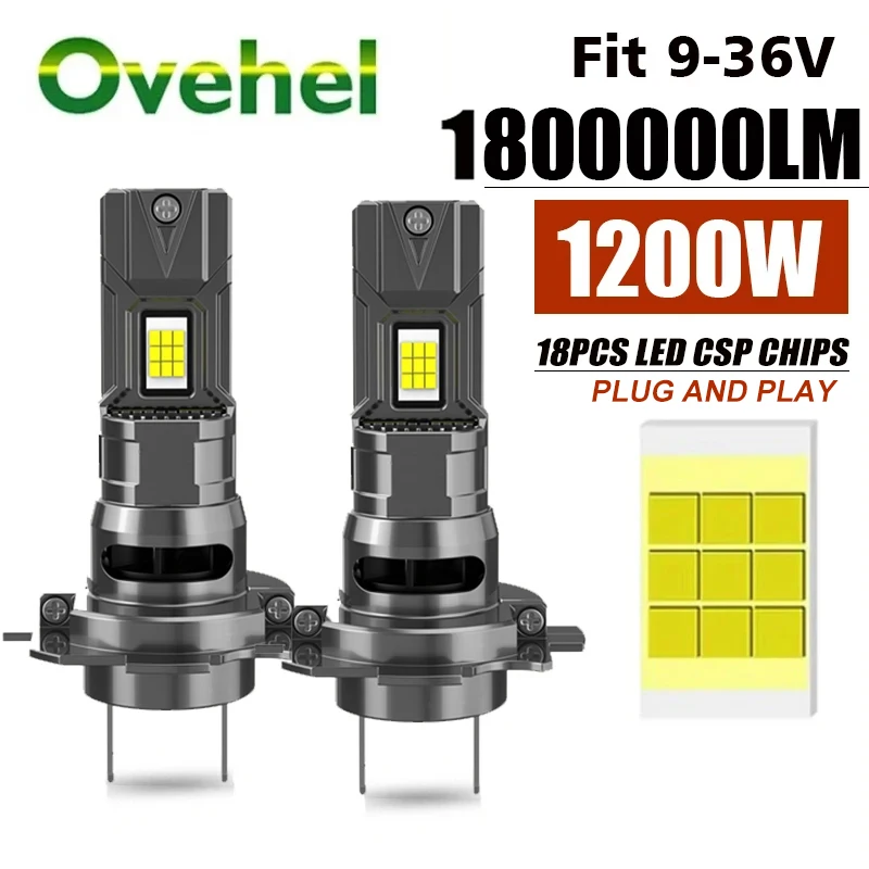 

OVEHEL H7 LED Headlight Bulb 18pcs CSP Mini H1 H4 H11 Car Headlamp Lamps Canbus H7 9005 Led Turbo Auto White 6000K 12V 24V