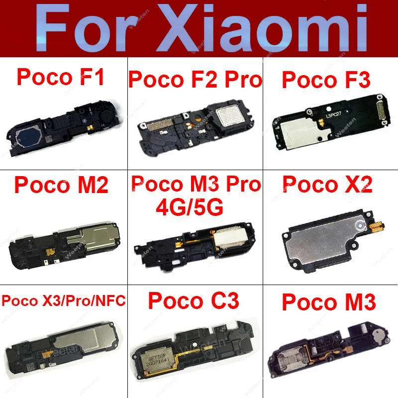 Loudspeaker For Xiaomi Poco F1 F2 F3 X2 X3 NFC X4 GT M2 M3 M4 Pro 5G C3 Rear Bottom Loud Speaker Buzzer Ringer Flex Cable Parts