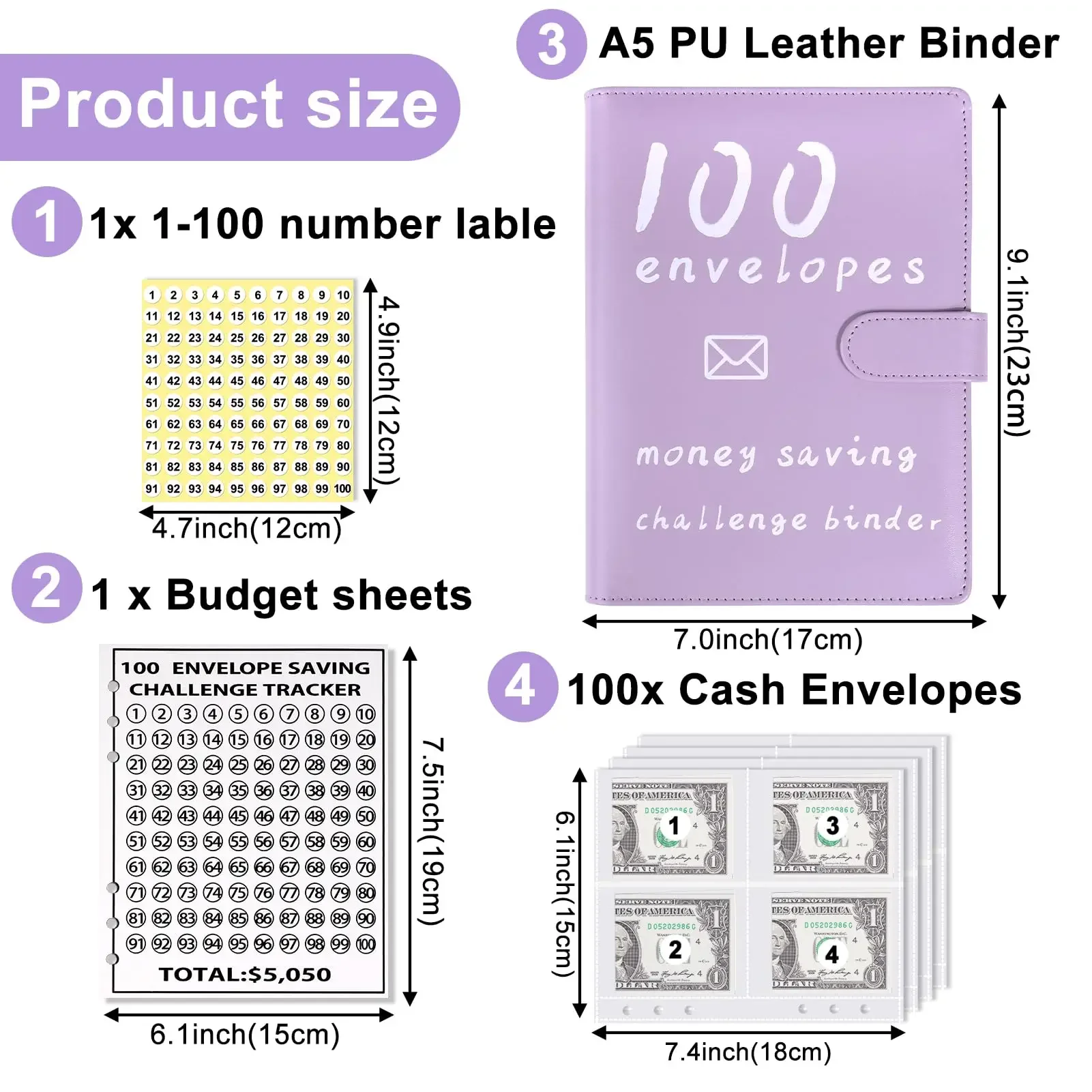 100 Envelopes Money Saving Challenge Binder Saving $5050 Savings Binder Budget with Cash Envelopes for Planning