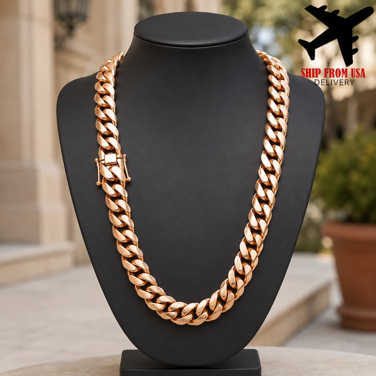 Men's 18mm Wide Cuban Link Necklace Rose Gold Tone, Premium Stainless Steel Chain, Bold Miami Curb Chain Jewelry, Hip Hop Rapper Style Necklace, Durable Daily Wear Fashion Accessory Gift