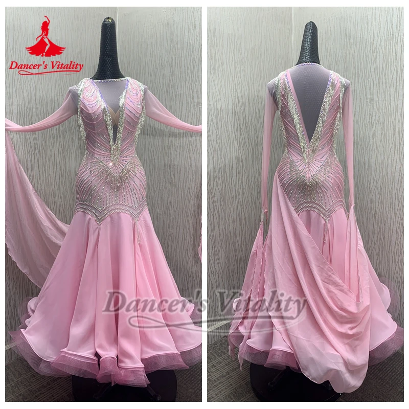 

Взрослый социальный танец Розовый завернутый бедра Роскошные AB Stone Большие качели Платья Вальс Танго Комтест Одежда Настроить жизненную силу танцора