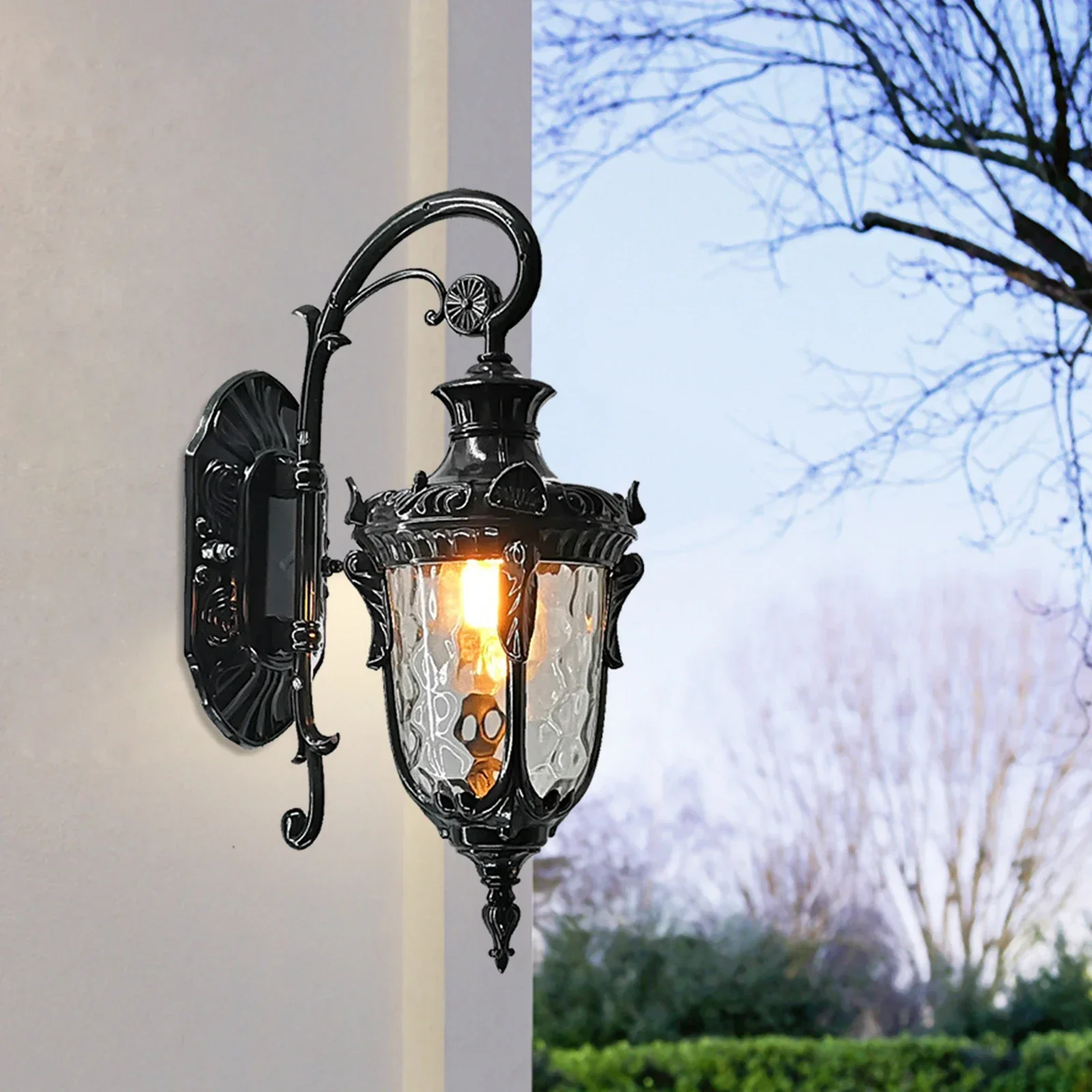 

Black Wall Light Fixture with Water Fall Glass Shade Wall Sconce Lighting Wall Mount for House Outdoor Wall Lanterns Lamp