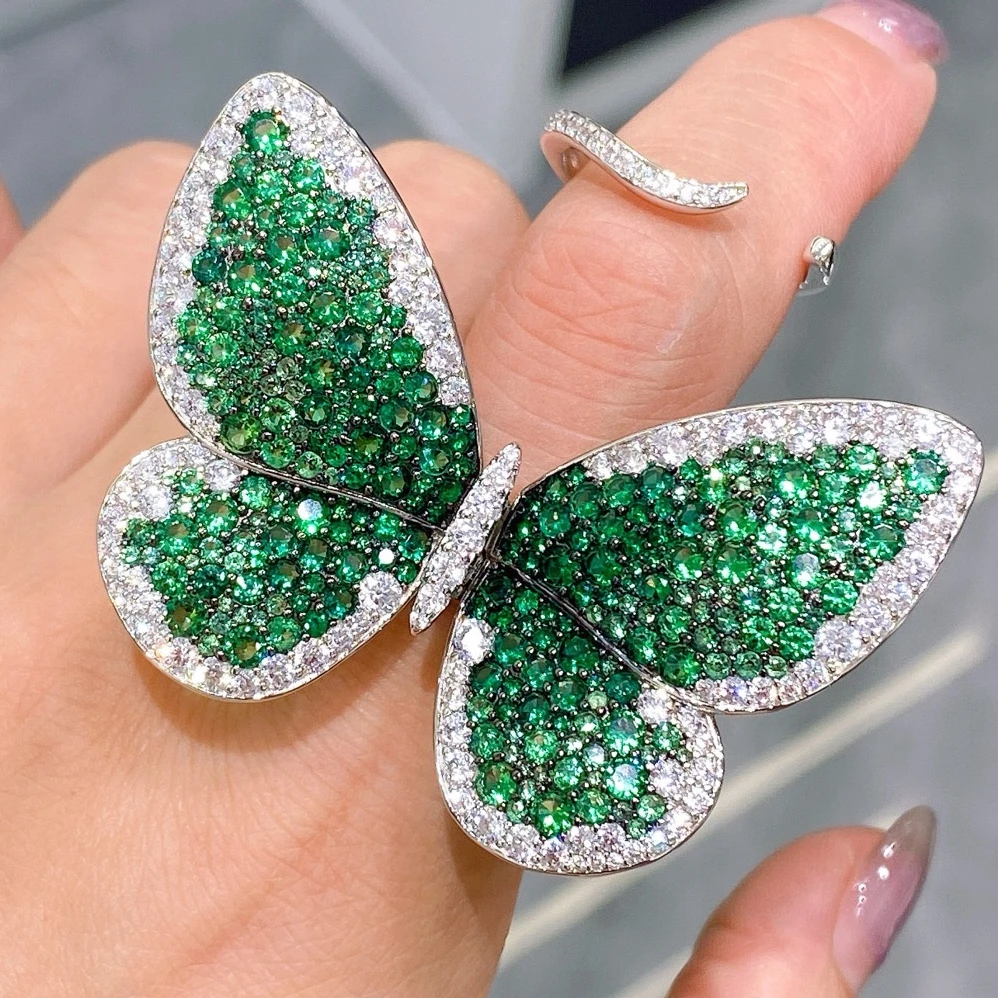 KQDANCE Wing Can Move Real 925 Sterling Silver Luxury Green Blue Pink Butterfly Cocktail Rings Woman Luxury Party Fine Jewelry - view 6