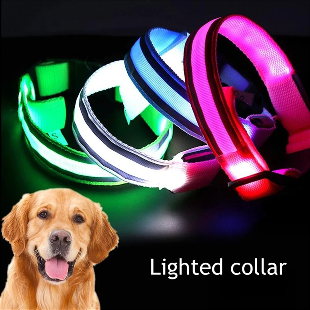 Cuttable Size LED Luminous Dogs Collars Three Light-up Modes Warning Collar Button Cell Glowing Cats Neckbands Pets Accessories