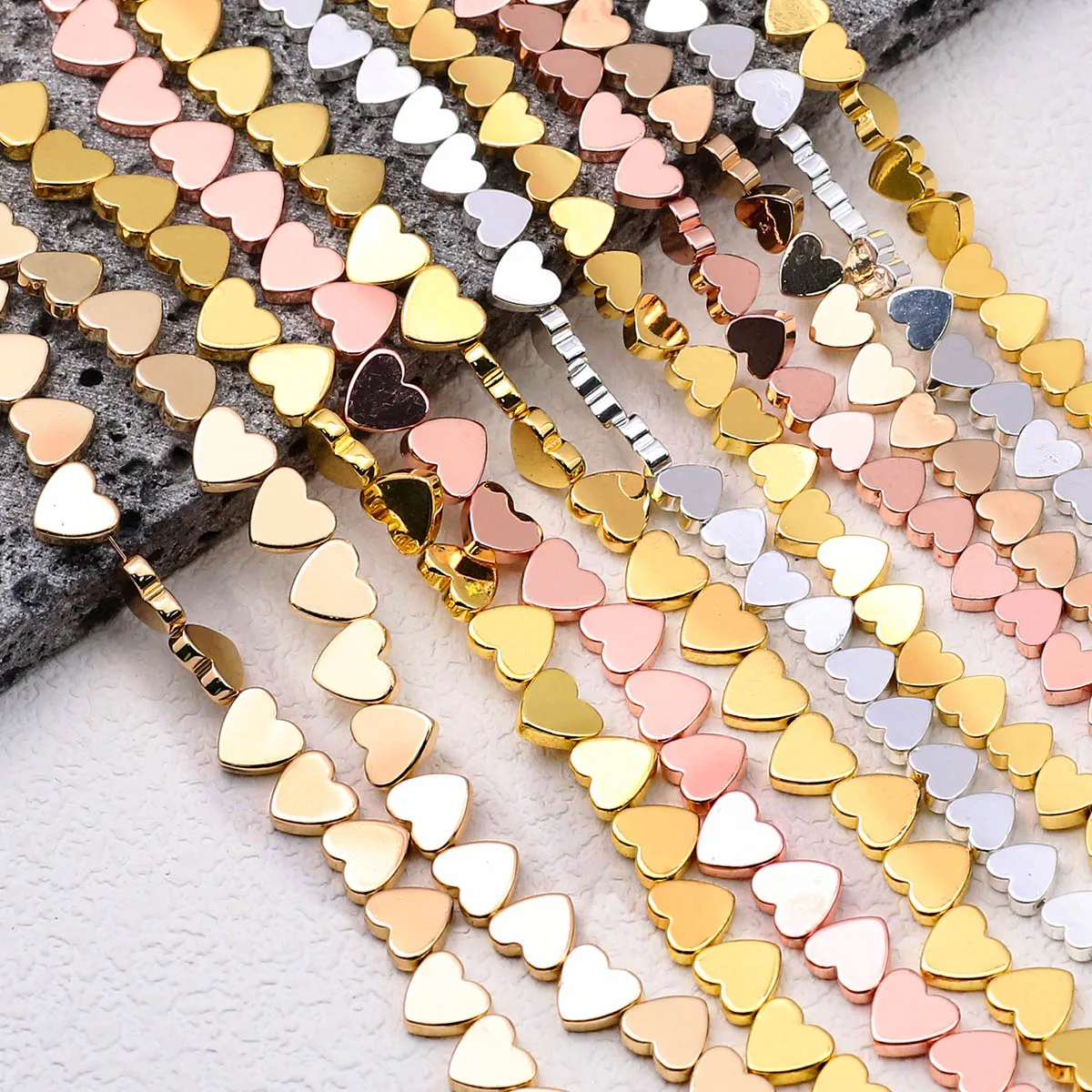 Heart Shape Golden Hematite Natural Stone Spacers Loose Beads 6/8MM For Jewelry Making Love Bracelets Necklace DIY Accessories