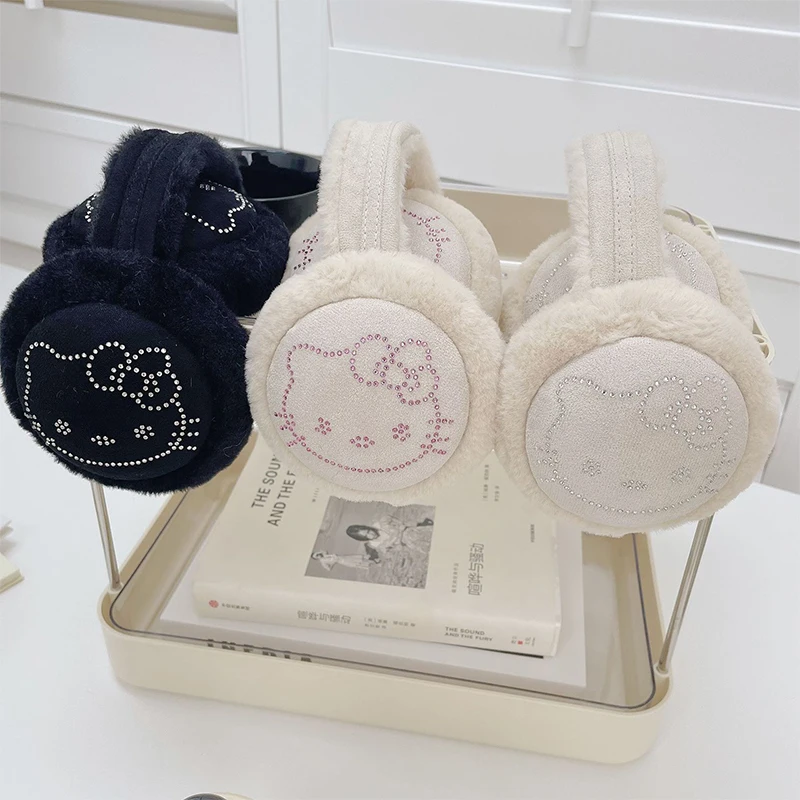 Cartoon Hello Kitty Autumn Winter Earmuffs Women Men Warm Cute Plush Solid Color Ear Muffs Adjustable Foldable