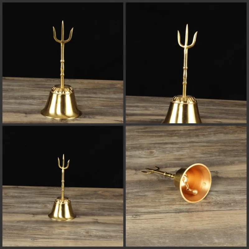 Vintage Decor Mini Altar Bell Pentagram Decorative Handheld Witches Bells Multifunction Meditation for Brass