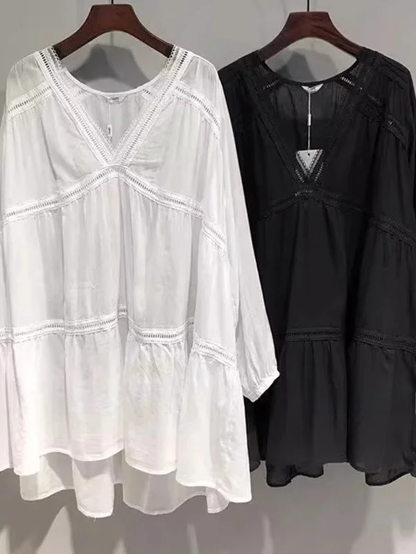 plus maat 300-Pou dames lang Sve irt V-Ne ademend losse dunne zonbescherming top lente zomer faion dames...