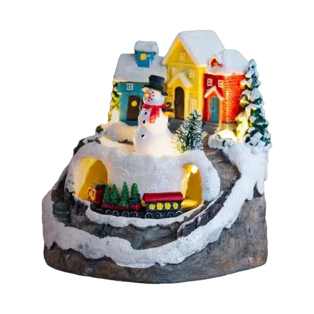 

16cm Christmas Decoration Santa Figurine Christmas Musical Santa with Train Ornament LED Light Santa Home Office Decor for Gift