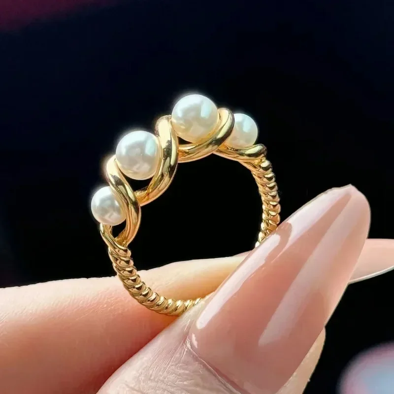 Vintage Elegant Pearl Rings for Women Glossy Twists Multi Bead White Ring Fashion Exquisite Engagement Fine Jewelry Gift