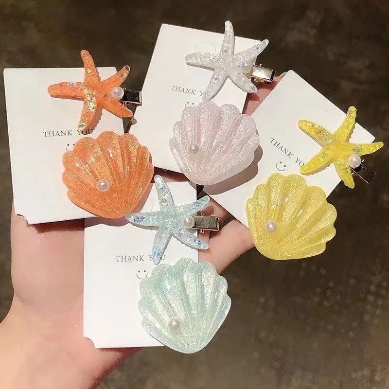 

Fresh Starfish Pearl Shell Hairpins Colorful Transparent Cute Hair Clip Beach Side Bangs Clip Hair Accessories for Women Girls