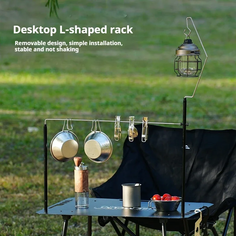 Outdoor Desktop L-shaped Bracket Camping Portable Foldable Detachable Lamp Stand Metal Desktop Hanging Bracket Hook Storage Item