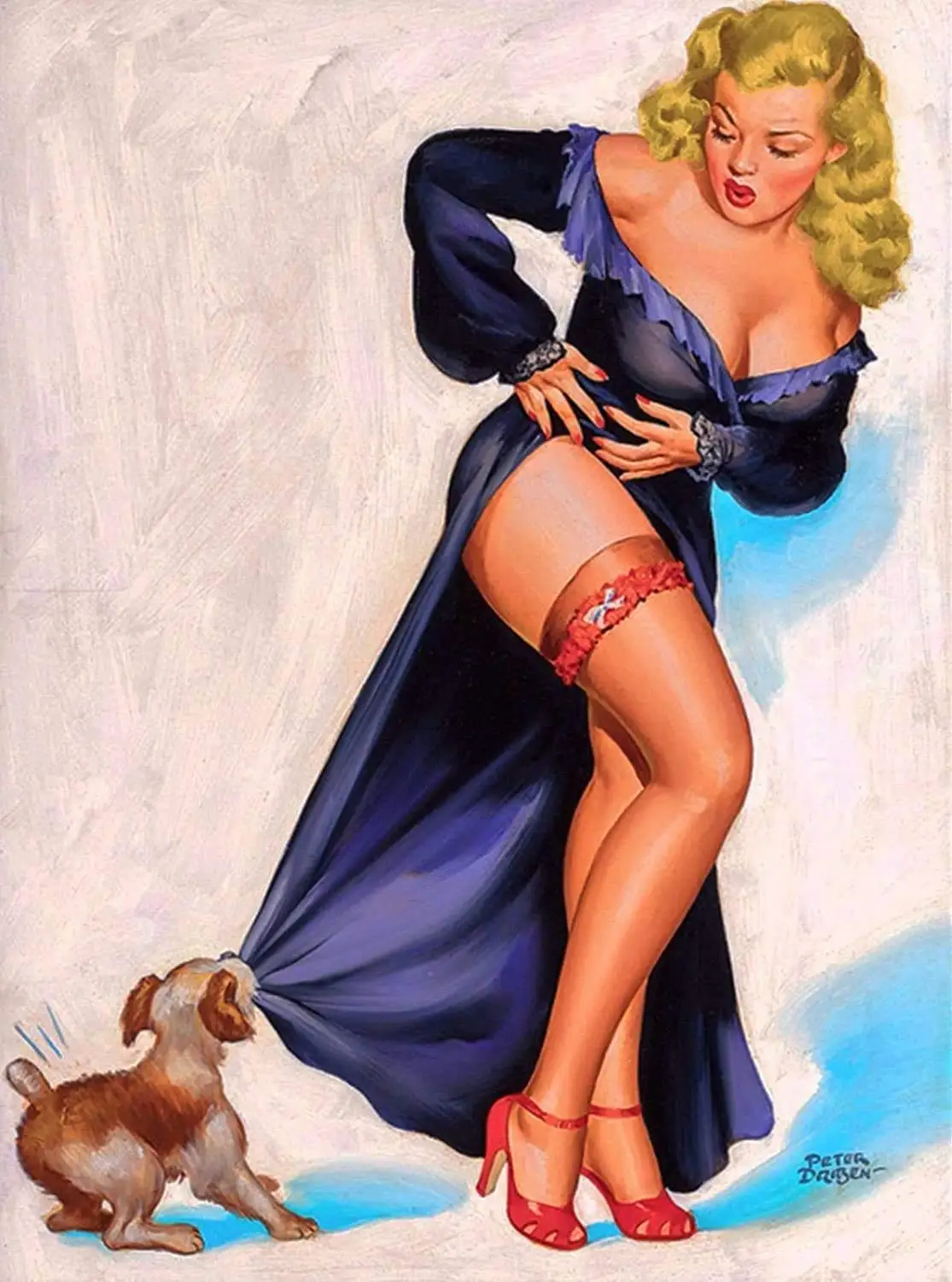 1pcs,1940s Pin-Up Girl Tug-O-War with Puppy Dog Picture Poster Pin Up Print Art