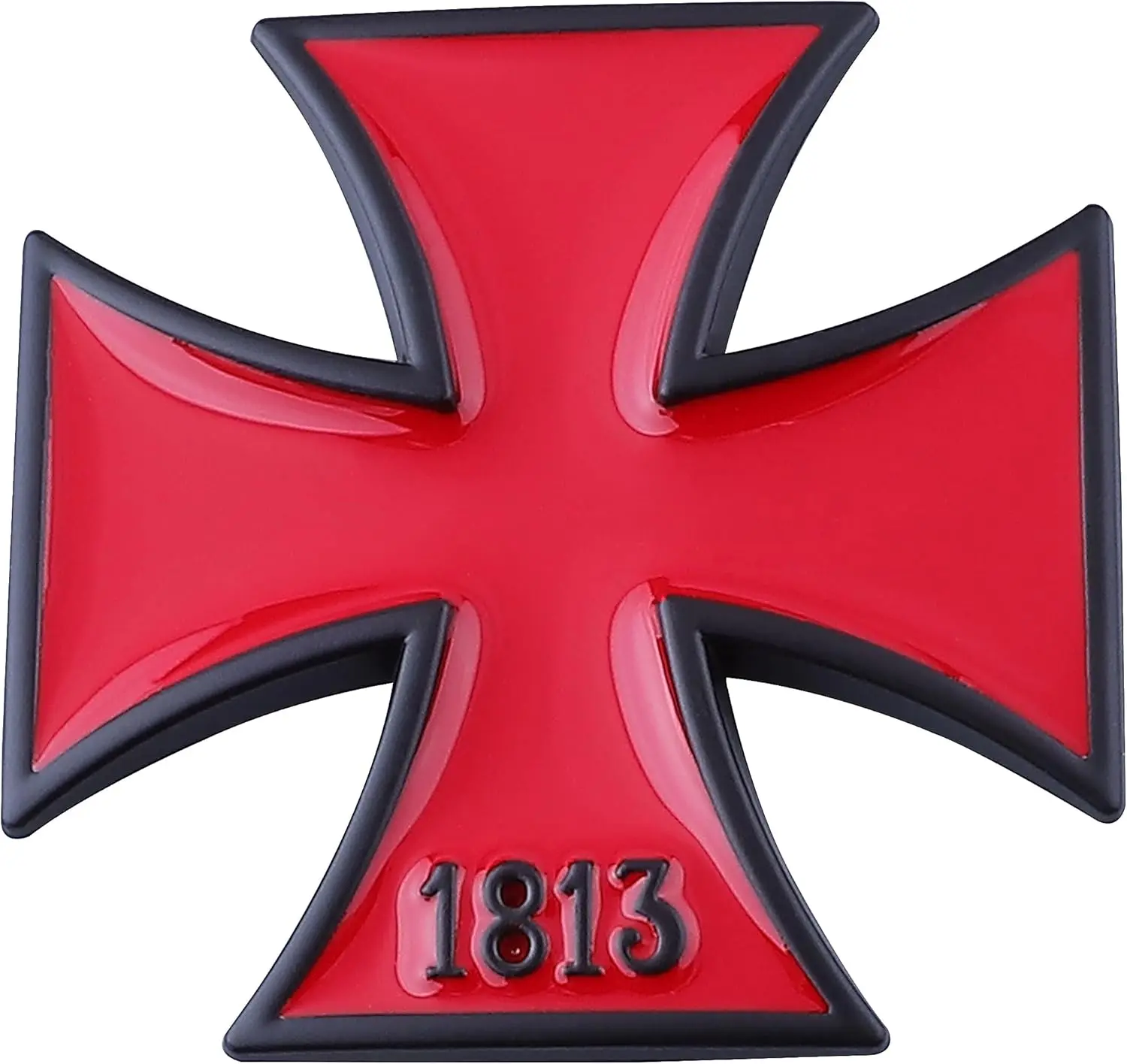 

1813 Iron Cross Car Emblem Medal 3D Metal Personalized Commemorative Emblem Car Badge Body Sticker Decor Sticker(Red Black)