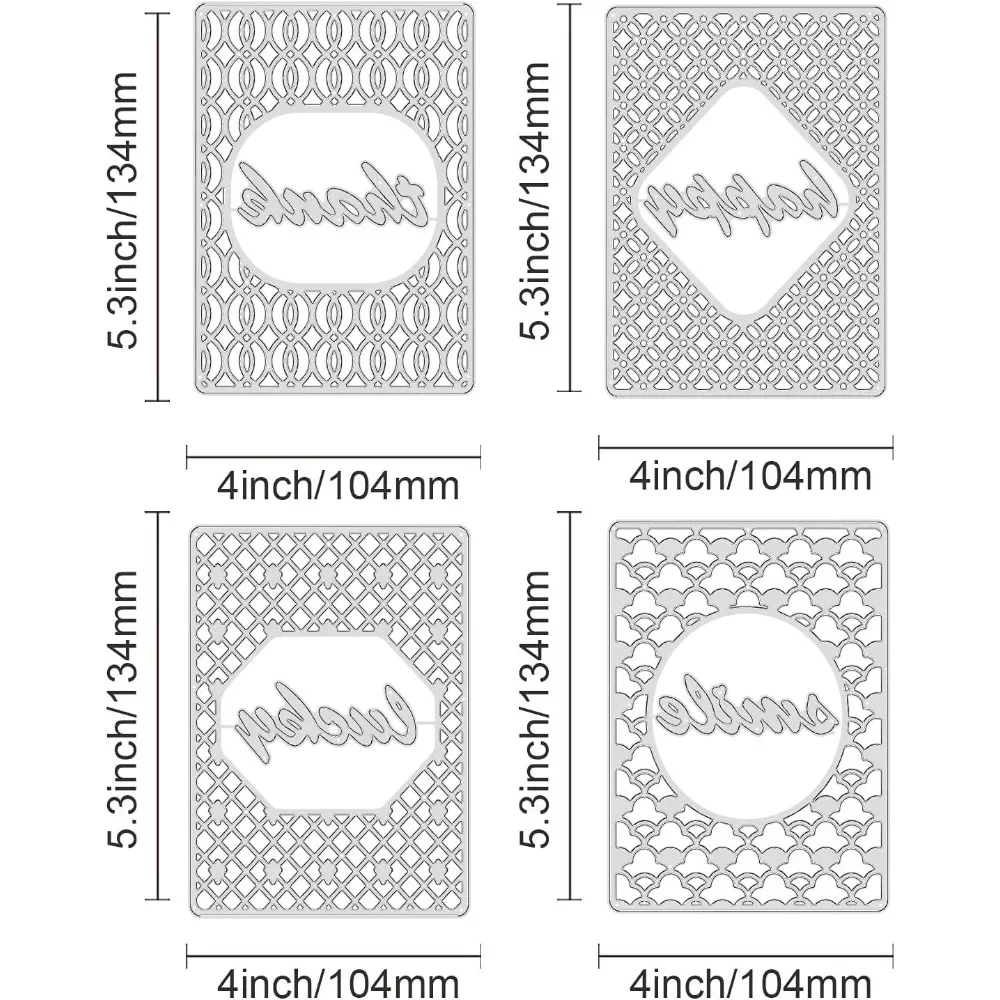 4Pcs Rectangle Frame Metal Cutting Dies Smile Thank Happy Lucky Theme Template s for DIY Scrapbooking Greeting Cards Making