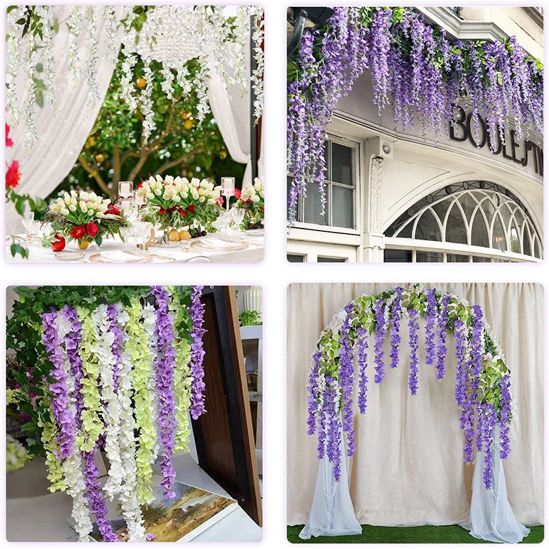 Wisteria Vine Artificial Flowers Wholesale 110cm Trailing Fake Flower String for Home Wedding Party Decor Silk Wisteria Garland