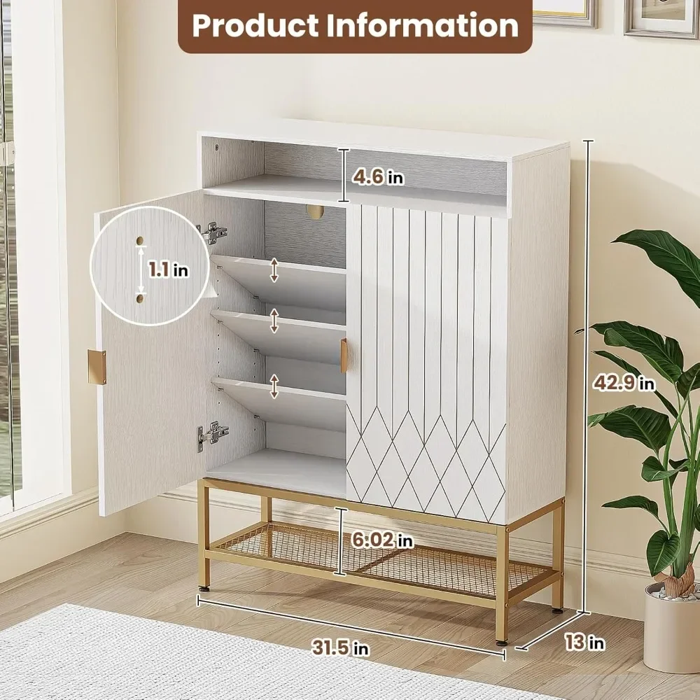 7-Tier Shoe Storage Cabinet, Shoe Rack Organizer Cabinet with Adjustable Shelves & Buffer Hinge,  with Anti-tip Fitting