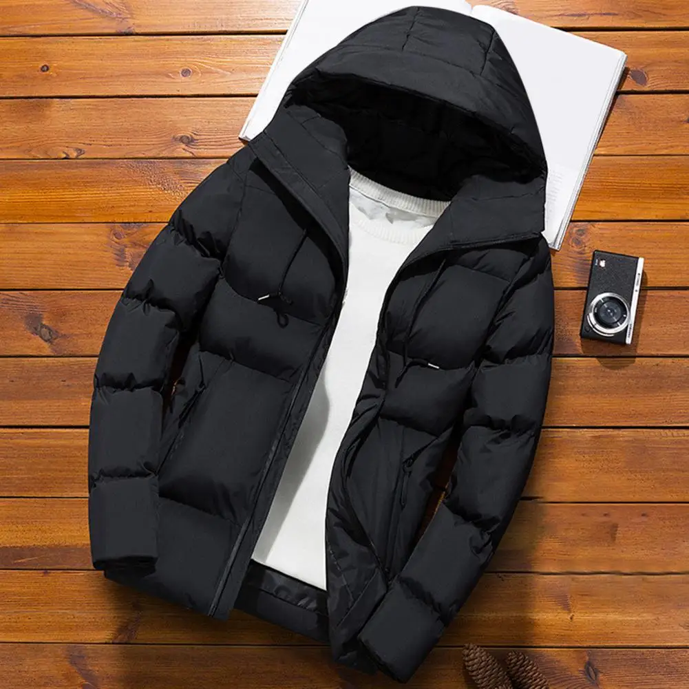 Trendy  Men Coat Winter Drawstring Pockets Windbreaker Slim Fit Male Men Hoodie for Daily Wear