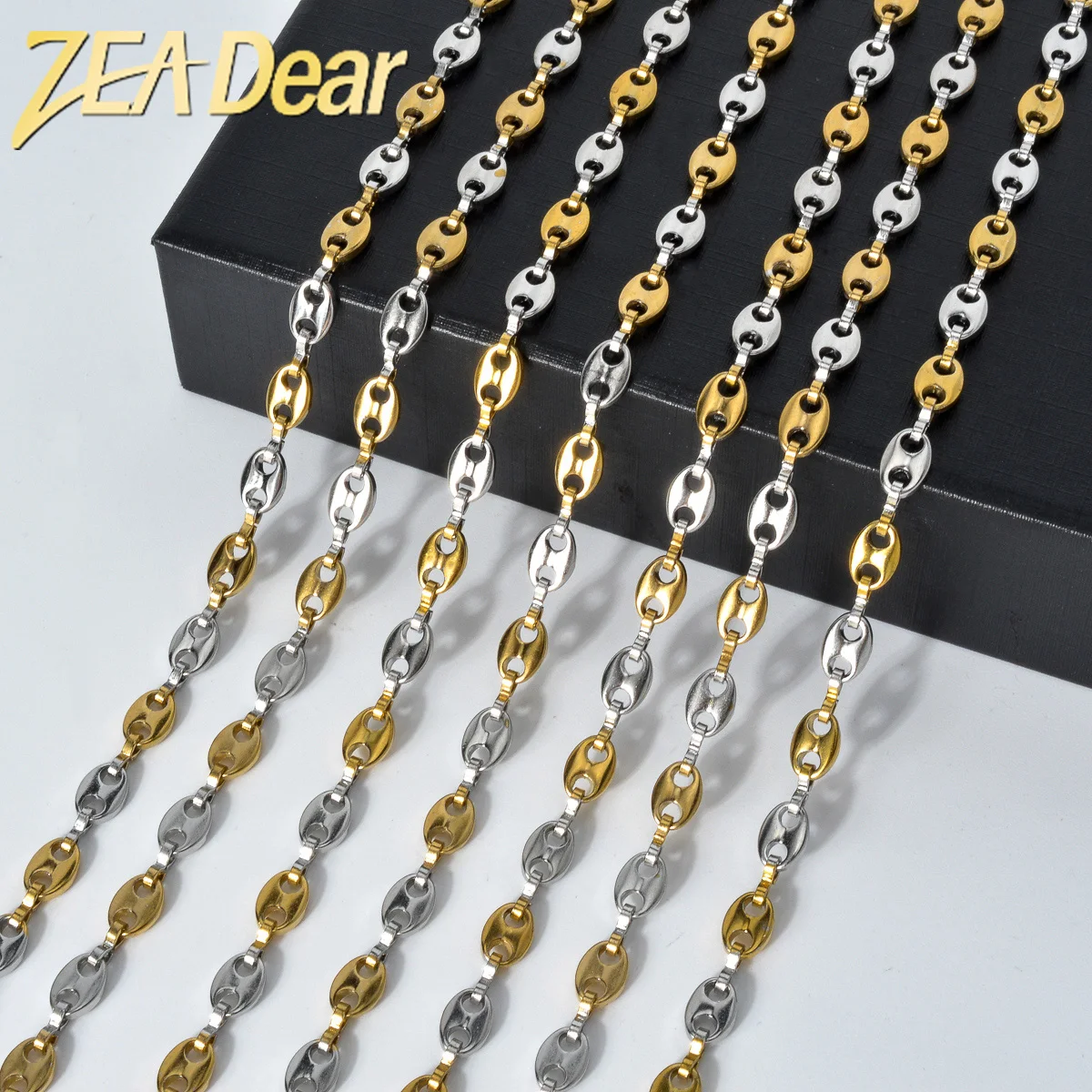 ZEADear Jewelry Two Tone Coffee Bean Link Chain Necklace 45/60cm Stainless Steel Choker For Women Men  2024 Trendy New