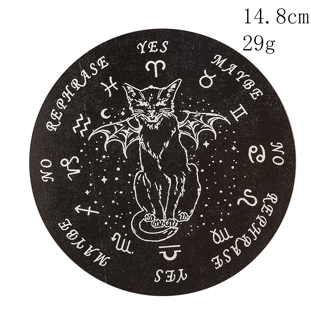 5.91in Wooden Pendulum Board Black White Stars Sun Moon Moth Devil Cat for Divination Message Board Metaphysical Meditation