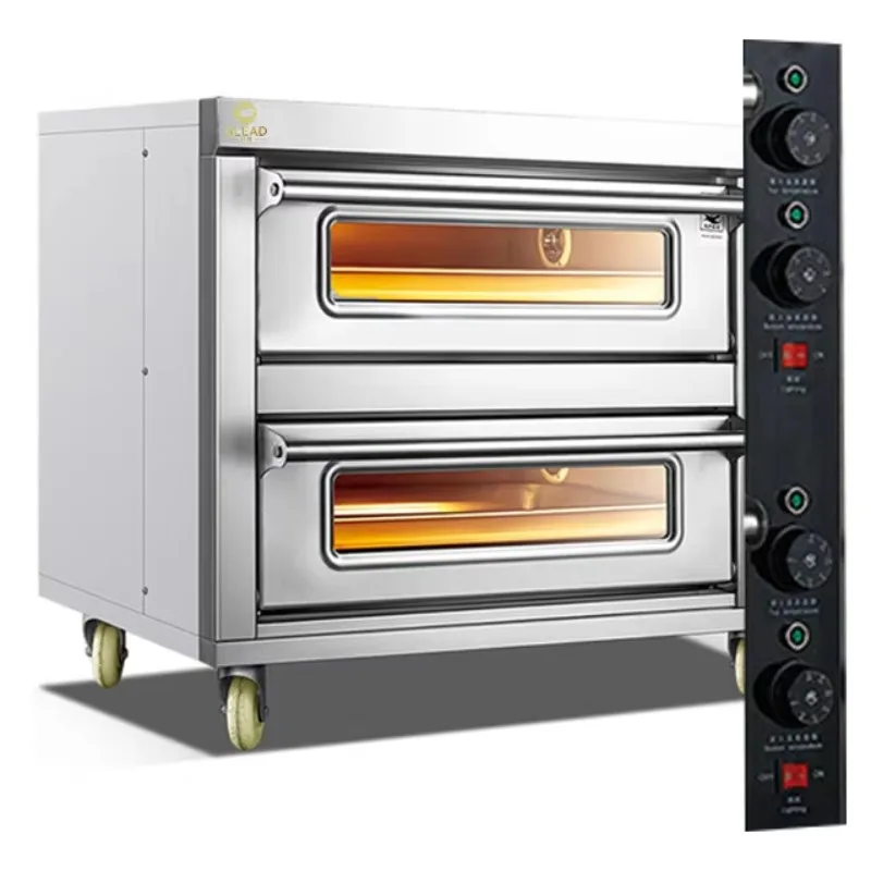 GLEAD Horno eléctrico comercial para hornear pan, doble cubierta, 2 bandejas, clásico, con termostato