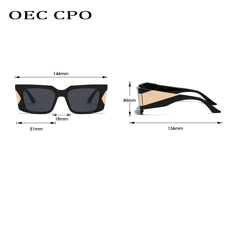 OEC CPO New Fashion Square Sunglasses Women Vintage Punk Eyewear Sun Glasses Men UV400 Retro Shades Trending Female Eyeglasses