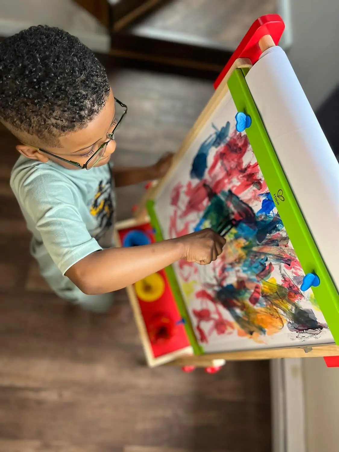 Adjustable Kids Drawing Easel with Chalkboard, Whiteboard & Paper Roll - Includes 3 Paint Pots