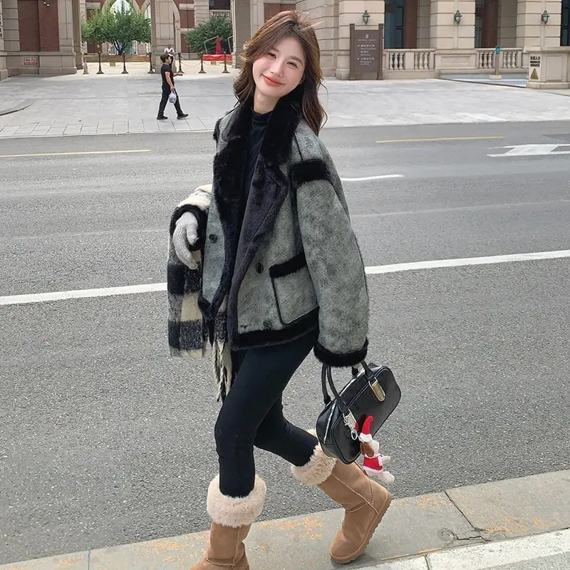 New Large Lapel Fur Integrated Environmentally Friendly Fur Women Autumn Winter Thickened Advanced Sense Loose Retro Fluffy Coat