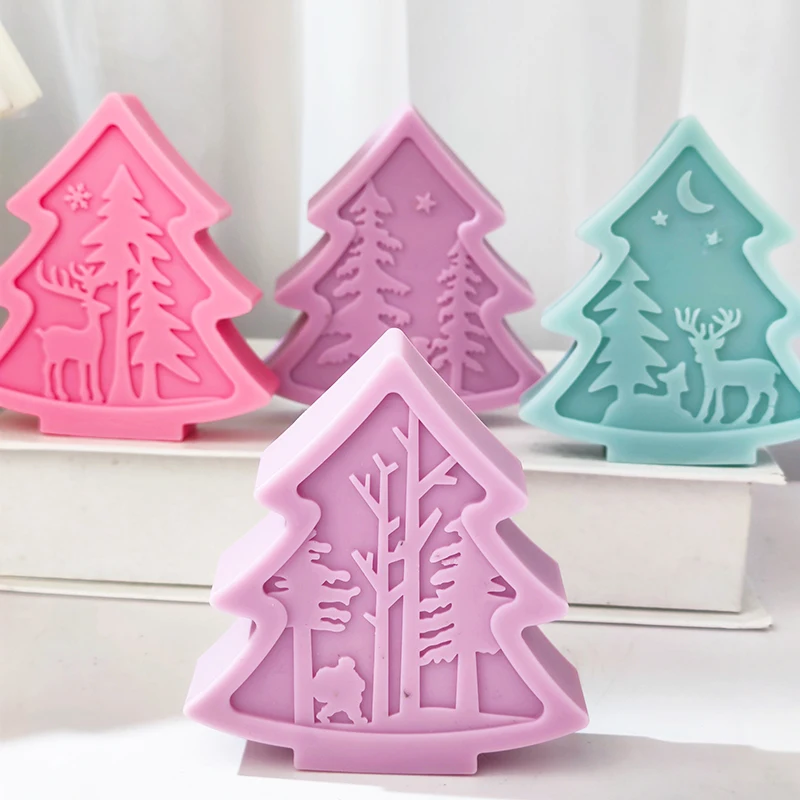 

New Christmas Tree Candle Mold Winter Snowflake Deer Christmas Ornament Baking Mold
