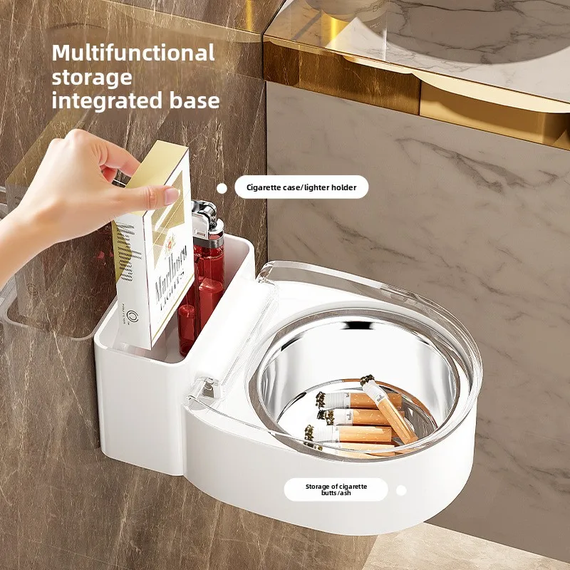 

2025 Stainless Steel Ashtray with Lid, Leakproof, Smokeless, No Hole Wall Mount, for Home Office Indoor Use