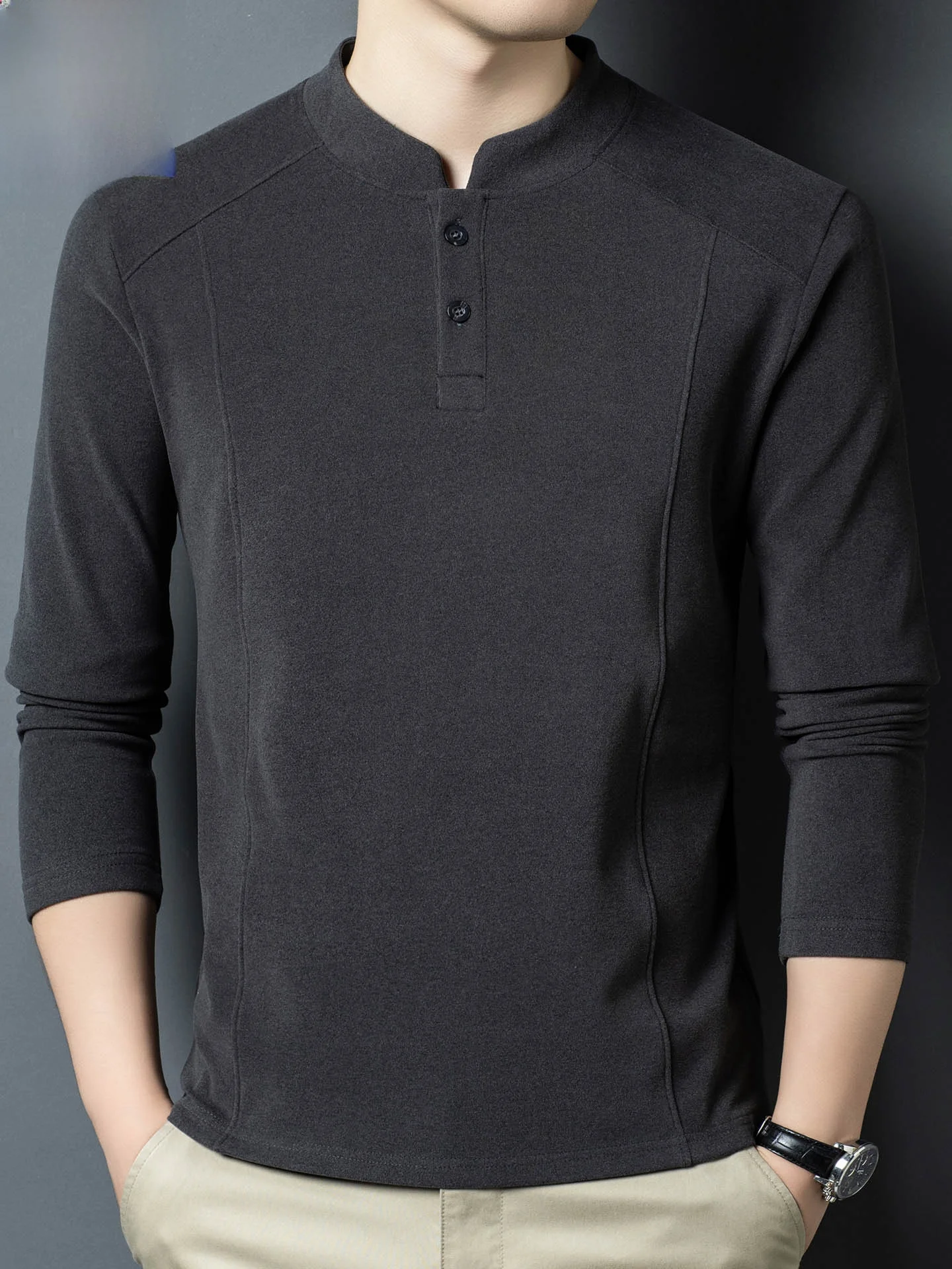 

Double-Sided Fce Sweatirt Loose Fit Stand Collar Men's Base Layer Casual Sle Polyester Fiber Soft Comfortable Long Sve