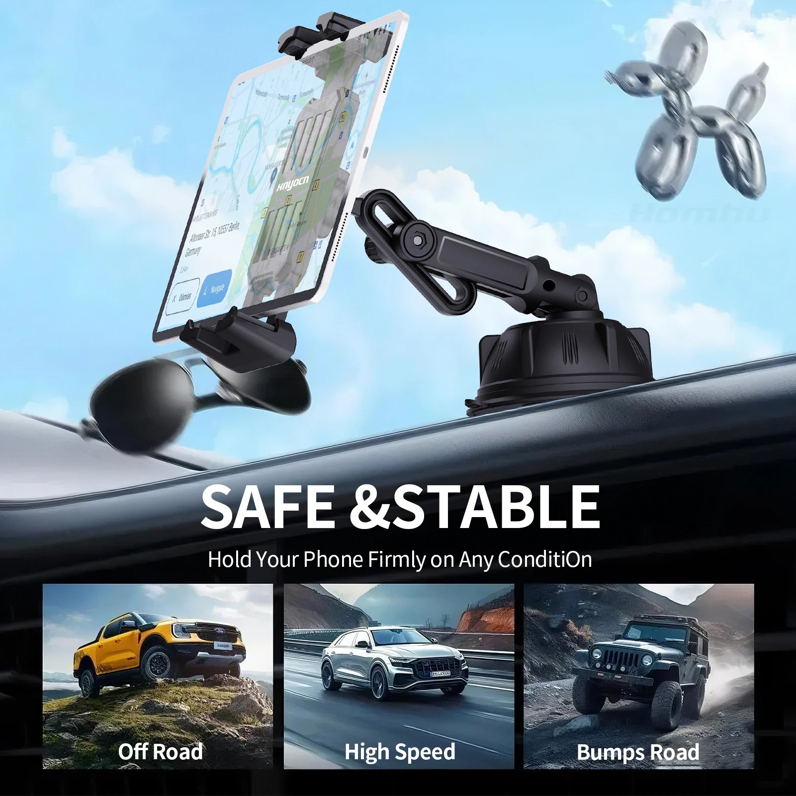 Großer Saugnapf-Autohalter für Tablets und Smartphones von 4-14 Zoll für Armaturenbrett, Windschutzscheibe, Schreibtisch und Wand, kompatibel mit iPad und Samsung – Detail 3