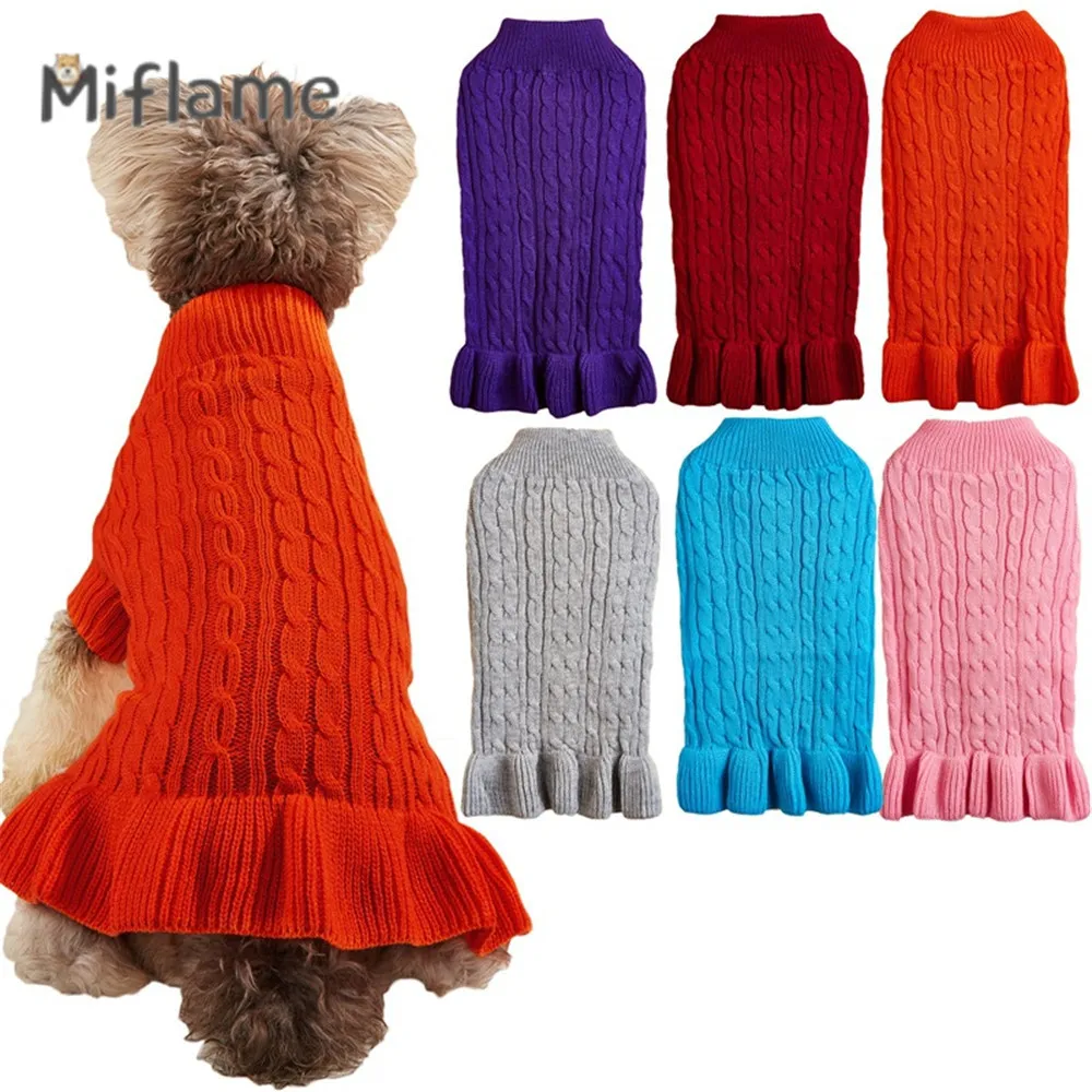 

Miflame Winter Warm Pet Solid Color Sweater Small Dogs Sweater Skirt Schnauzer Poodle Teddy Pomeranian Simple Cozy Puppy Clothes