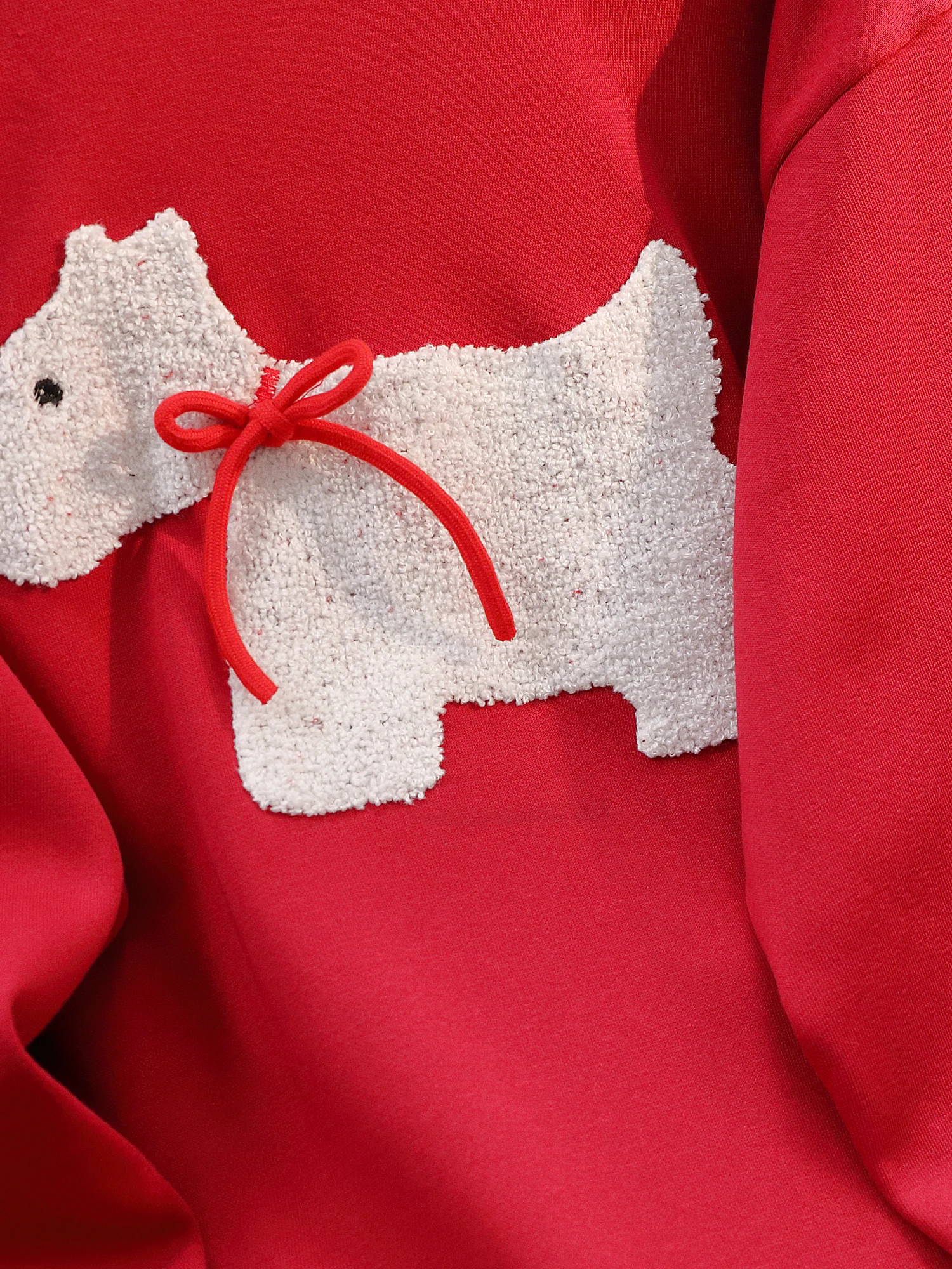 Otoño Invierno rojo bordado dibujos animados perro sudadera mujer suelta redonda Ne Sudadera con capucha Fce forrado Thiened Faionable Top